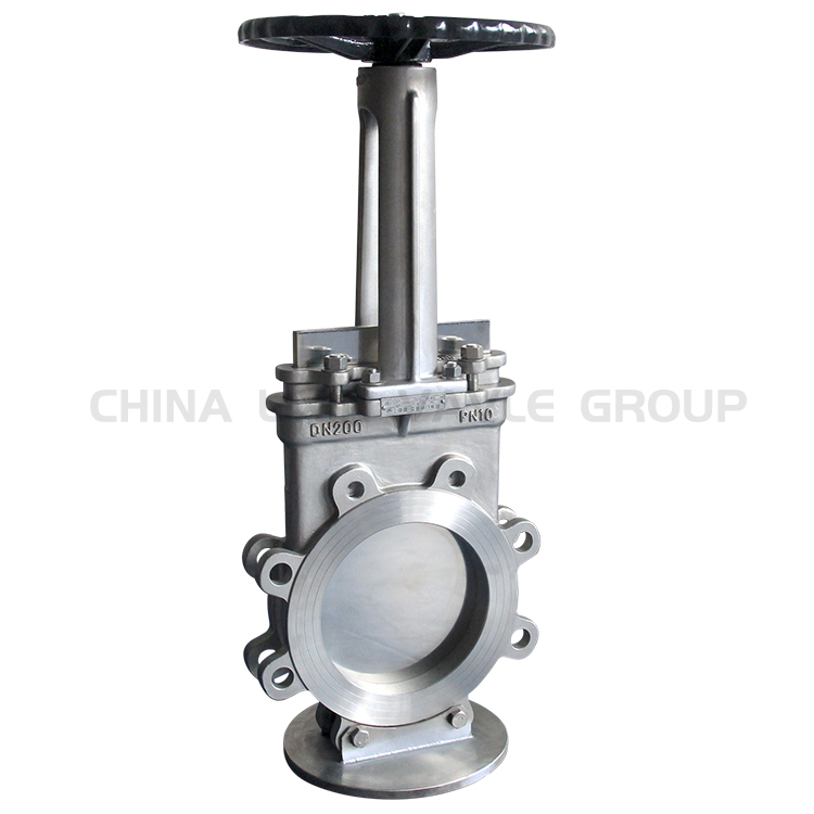 A Knife Gate Valve, a type of valve, used to control the flow of fluids, with a sharp-edged gate to cut through and seal the flow.